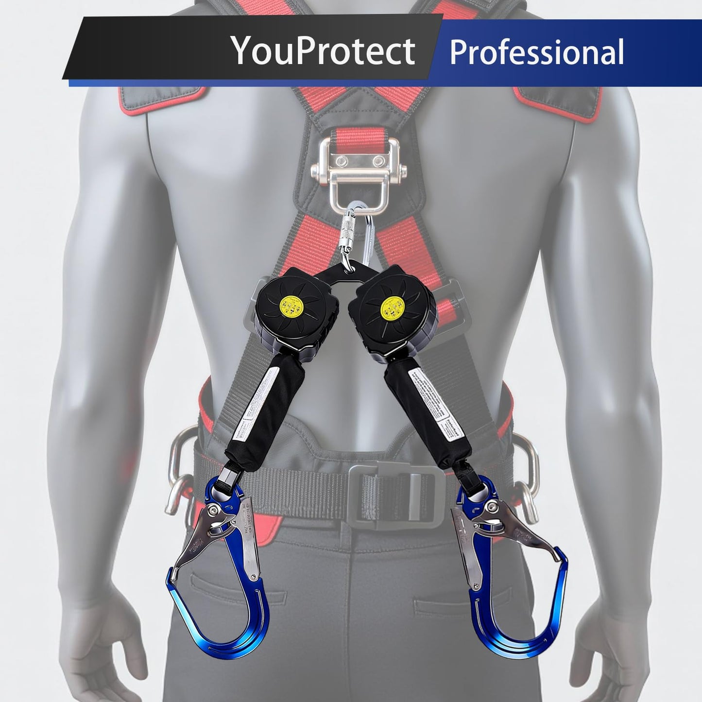 Fall Protection Retractable Lanyard - 6FT Dual Leg SRL Self Retracting Lifeline for Roofing and Construction, Dual Aluminum Hooks, Shock Absorber | OSHA & ANSI Compliant SRL