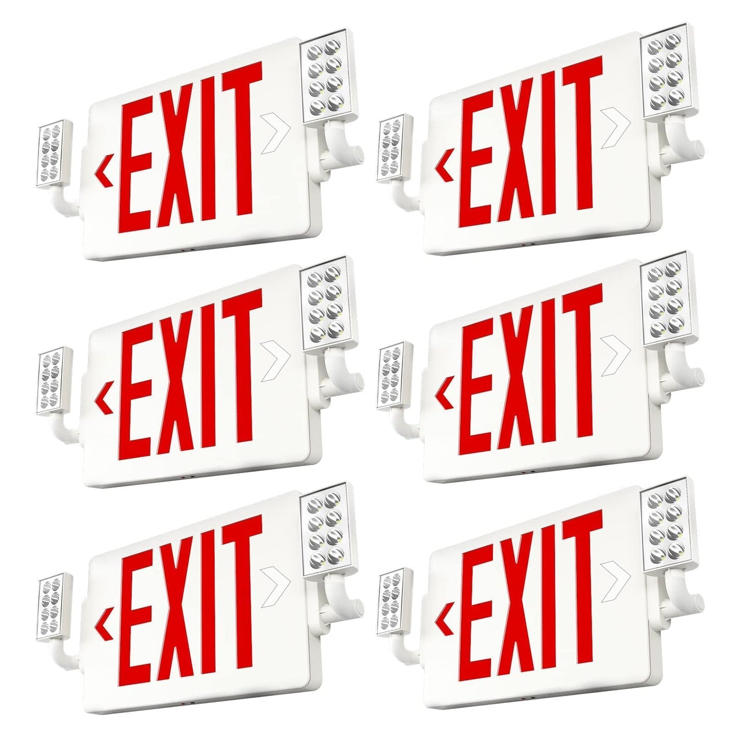 FREELICHT 6 Pack LED Double-Sided Exit Sign with Emergency Lights, Adjustable LED Emergency Exit Lights with Battery Backup, Hard Wired, UL Certified, AC 120/277V