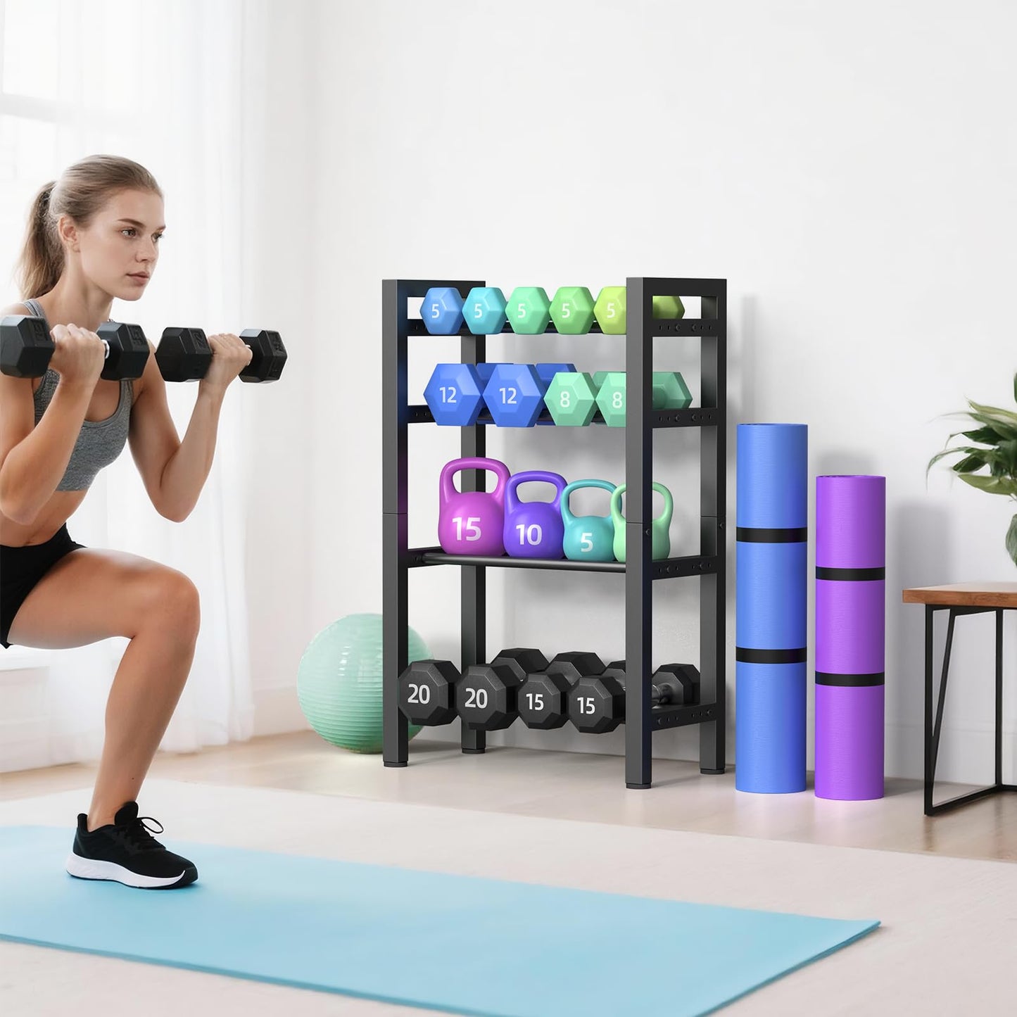 4 Tier Dumbbell Rack,Adjustable Weight Rack for Home Gym,Heavy Duty Weight Stand,800LBS Capacity Kettlebells Storage,Workout Equipment Organizer (Rack Only)