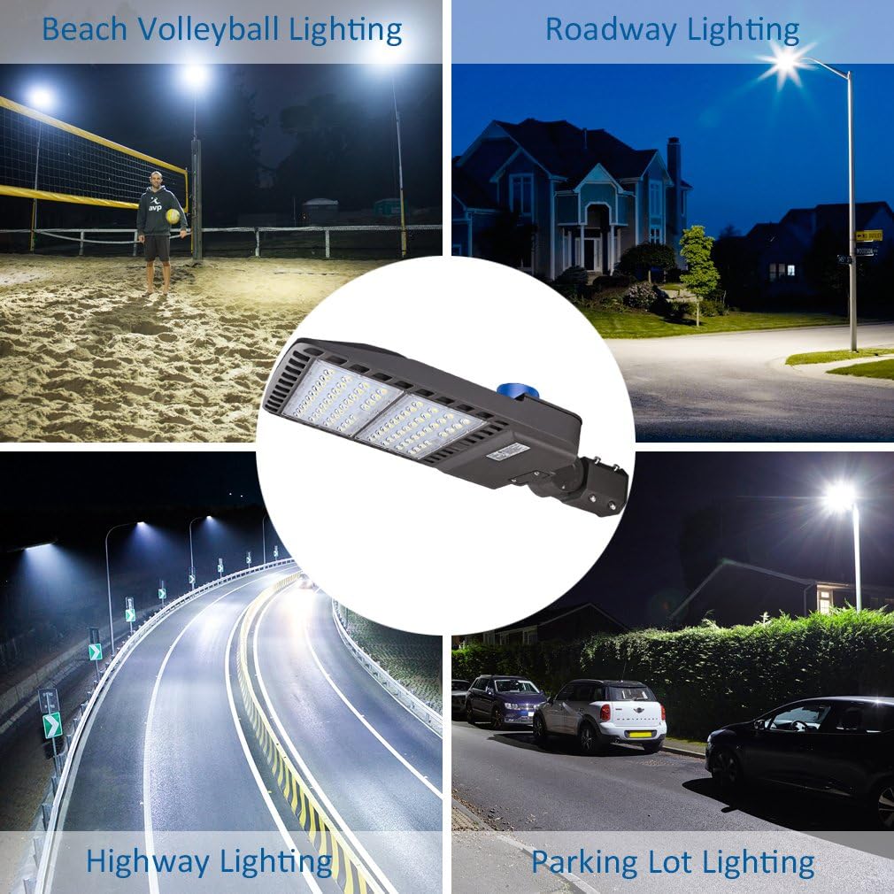ledmo 3 Pack LED Parking Lot Lights with Photocell Slip Fitter 26000lm Outdoor Dusk to Dawn Commercial Shoebox Pole Lighting Flood Security Lamp for Street Area Stadium 5000K 200W