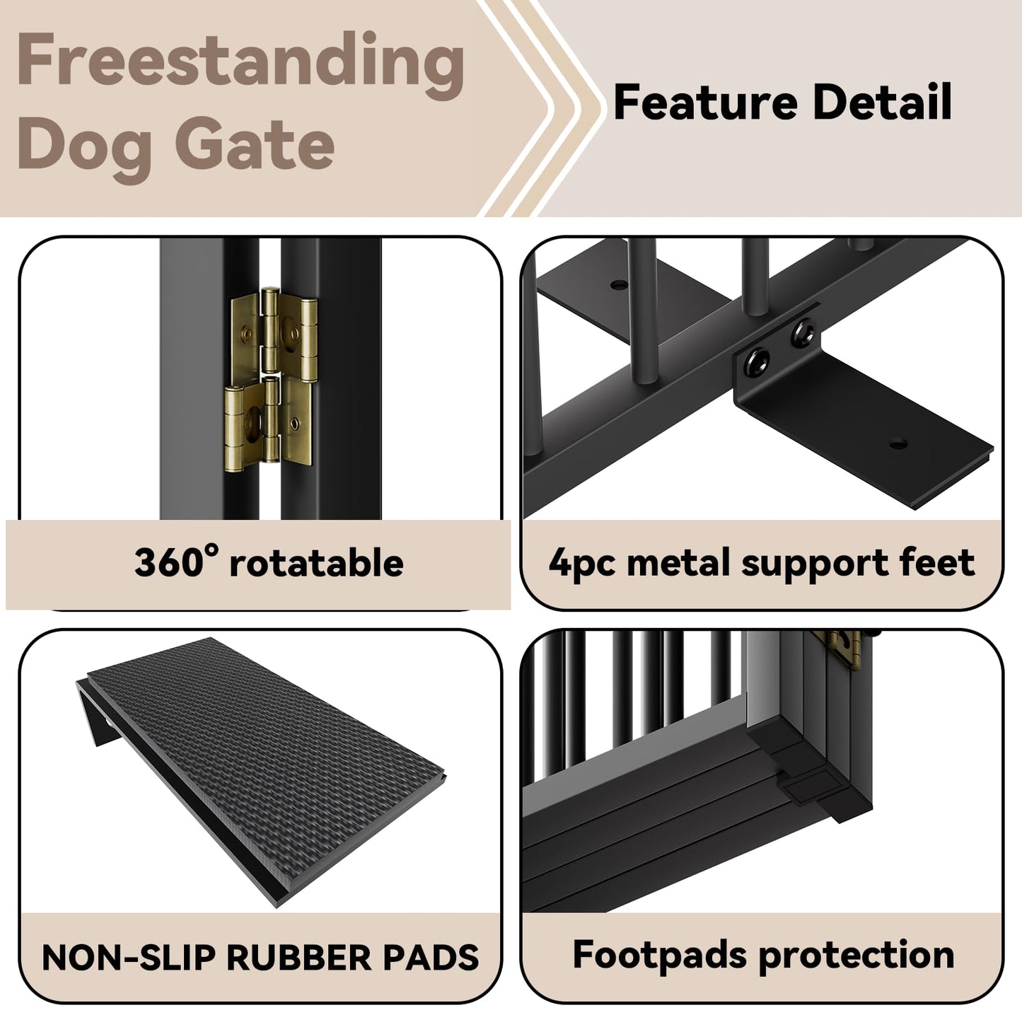 SNUOWU Full Metal Freestanding Dog Gate with Door, 32''Height Foldable Pet Dog Fence for Indoor & Outdoor, 4 Panels Extra Wide Free Standing TallDog Gates for Doorways,House,Stairs,Porch,Deck,Yard