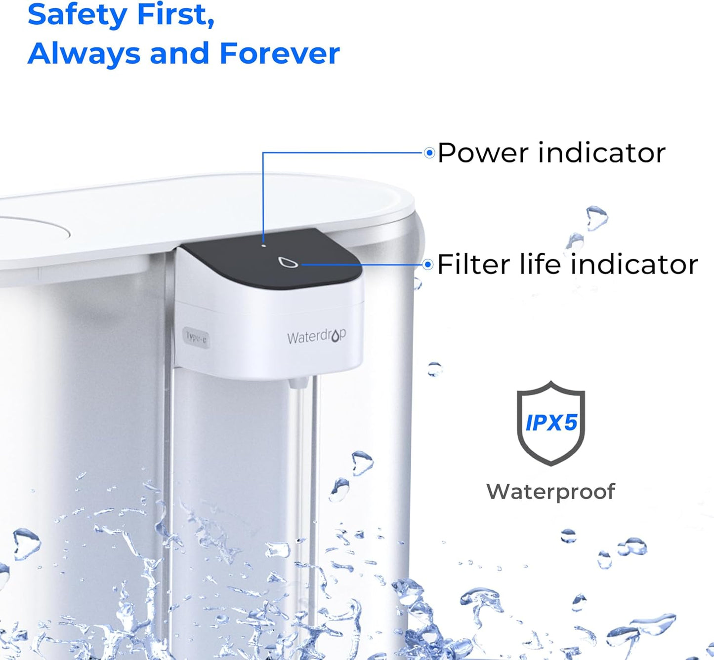 Waterdrop Compact Electric Water Filter Pitcher - 200-Gallon Rechargeable Dispenser | Reduces PFOA, Lead & Chlorine, 14-Cup, White