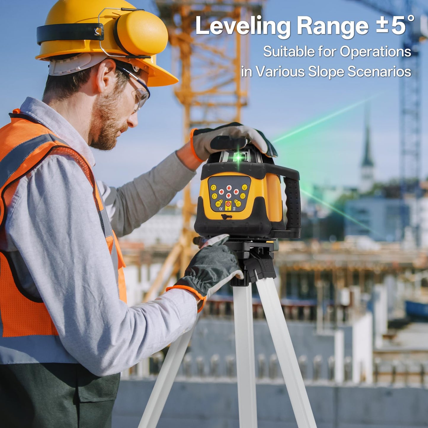 Self-Leveling Green Rotary Laser Level Kit, 2300ft Range with Receiver, ±1/10" Accuracy at 100ft, Class II ≤ 5 mW Laser, IP66 Waterproof, Includes Tripod, Grade Rod & Carrying Case