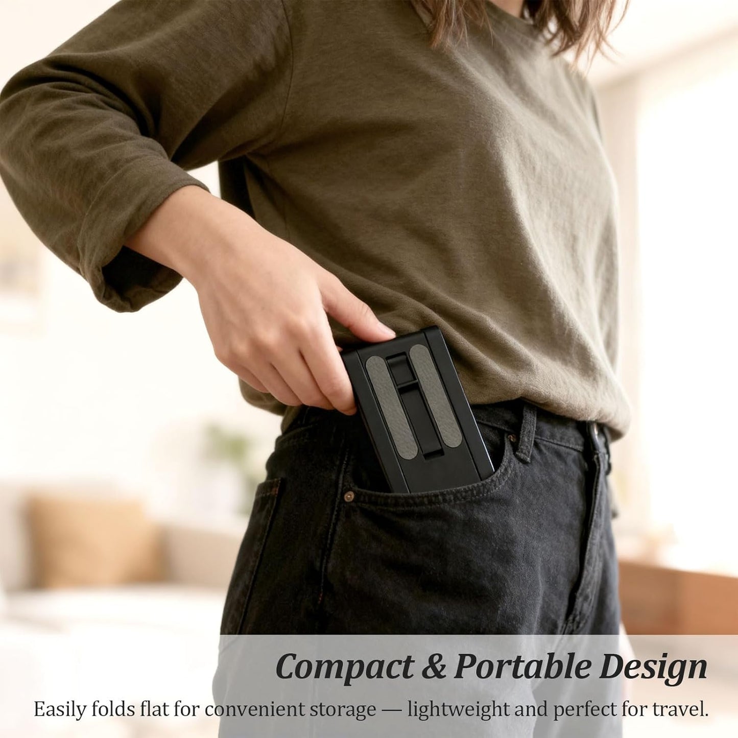 Attkryy Compact Adjustable Foldable Phone Stand for Desk - Black, Mini Mobile Holder for iPhone, Kindle