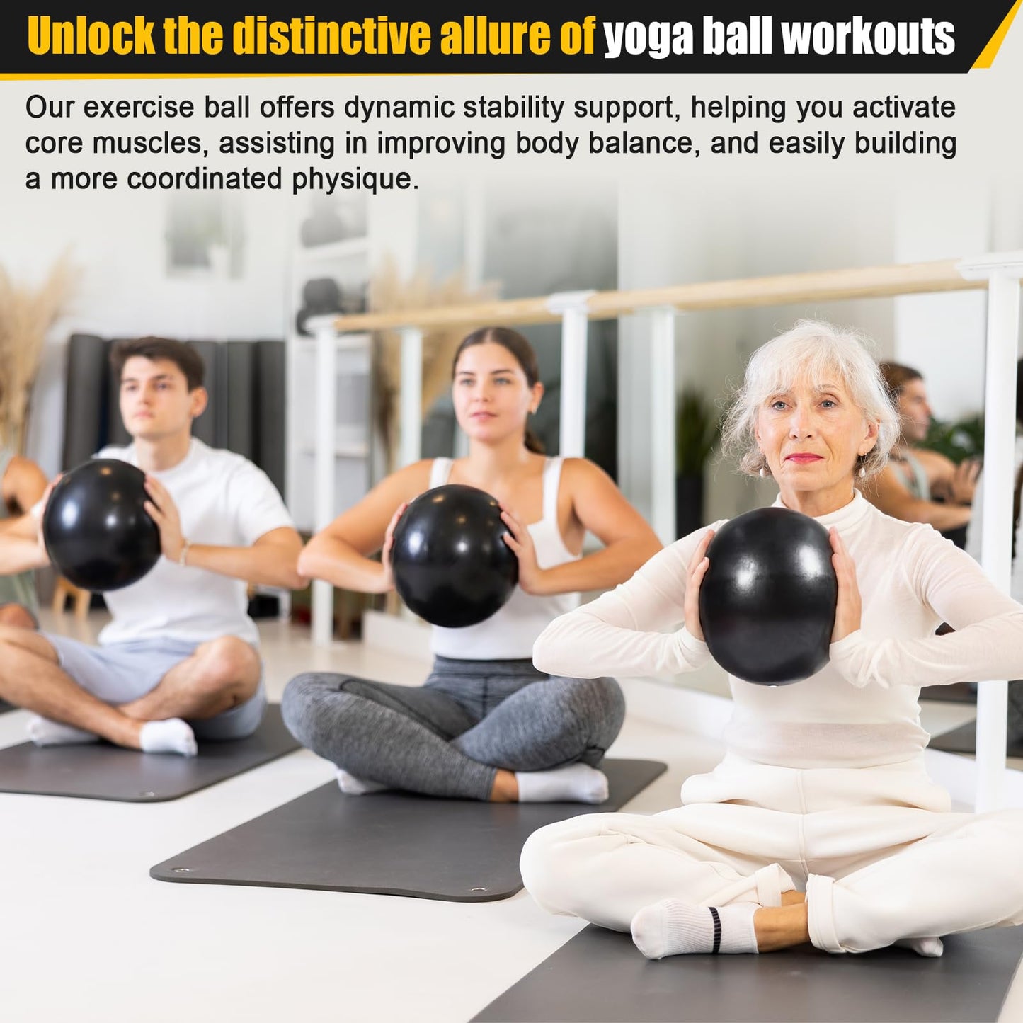 Silipull 18 Pcs Pilates Ring and Ball Set Pilates Equipment for Home Workout 11.8 Inch Magic Circle Rings with Padded Handles, Small Yoga Balls for Strength, Fitness, Toning and Flexibility, Black