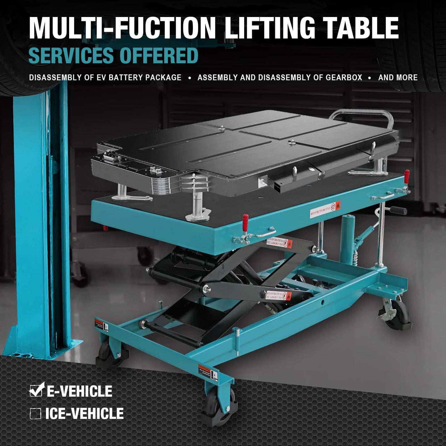 Big RED ATDP10001R Torin 1-Ton Battery Lift Table: Hydraulic Platform for Safe EV/Hybrid Battery Removal & Repair, Insulated Adjustable Tray, Dual Cylinder
