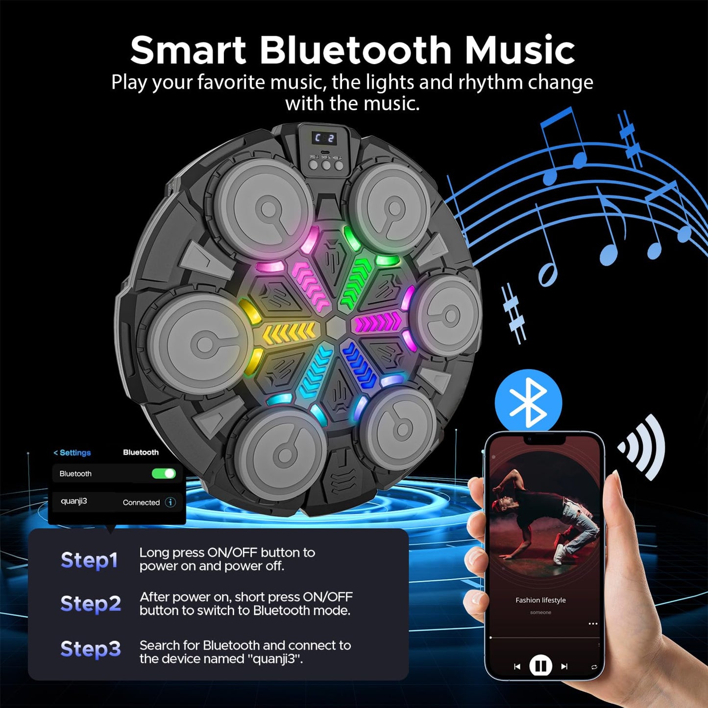 Music Punching Machine for Kids Adults,Bluetooth Wall Mounted Boxing Trainer with Gloves,Rhythm Lights,2 Player Battle Mode,Reaction Training Pad,Home Gym Sport Toys Gifts for Boys Girls Teens 3-12+