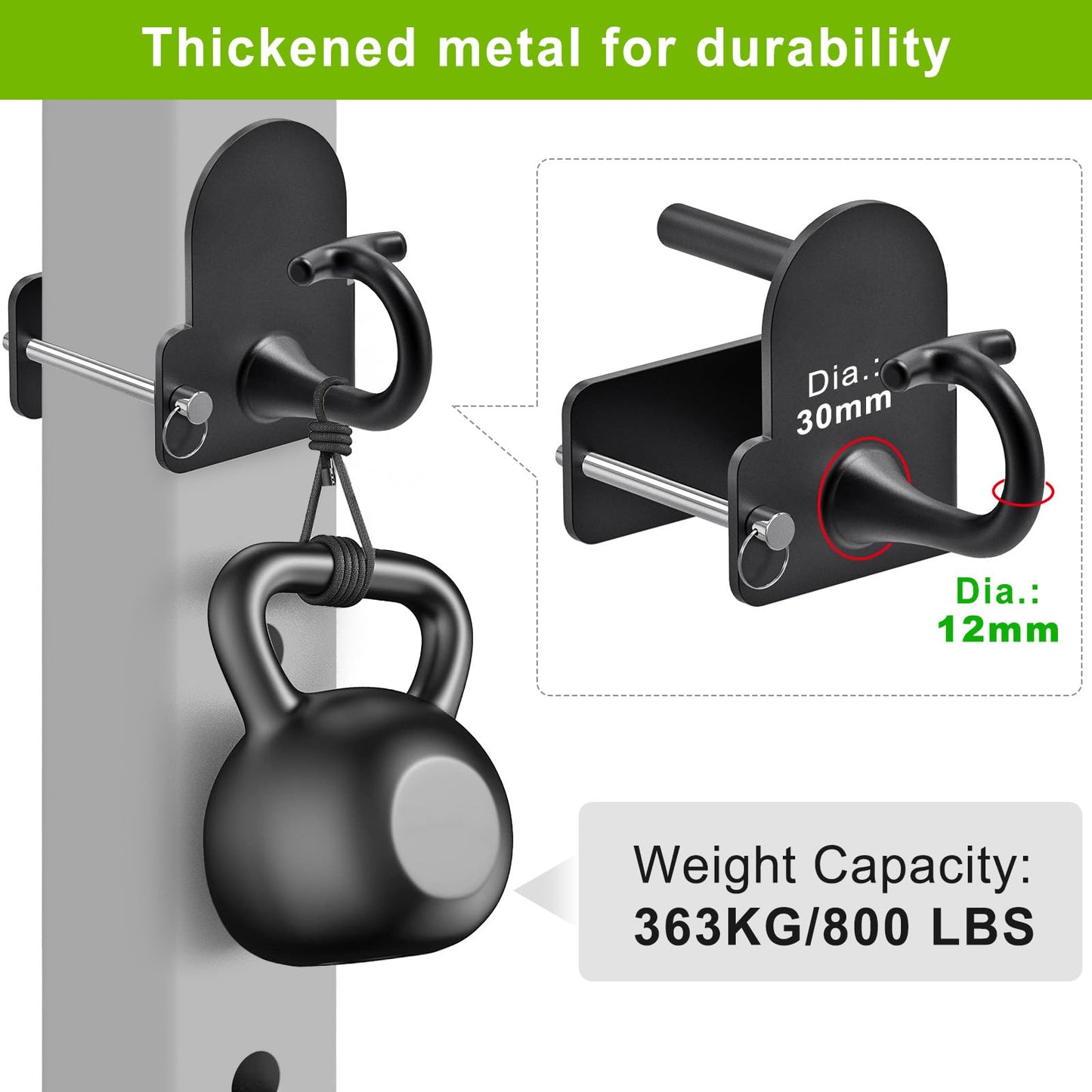 Kipika Anchor for Resistance Bands Fits 3" x 3" Power Rack with 5/8" or 1" Hole - Heavy Duty Steel Hooks with Rubber Pads for Home Gym Workouts, Strength Training,and Physical Therapy Exercise, 2 Pack