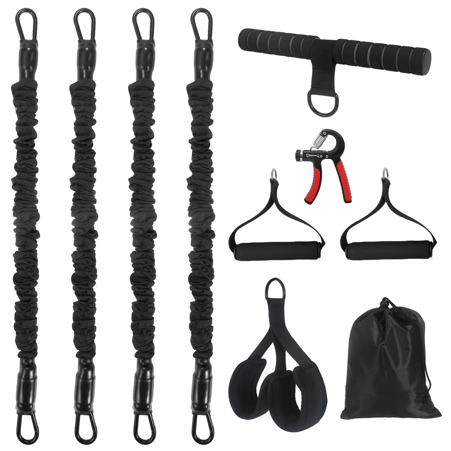 Upgraded Multifunction Pedal Resistance Band with Handle, 4 Tube Adjustable Tube Foot Pedal Device Puller Exercise Bands, for Abs Arm Leg Waist Workout, Sit Up Fitness Equipment for Full Body Training