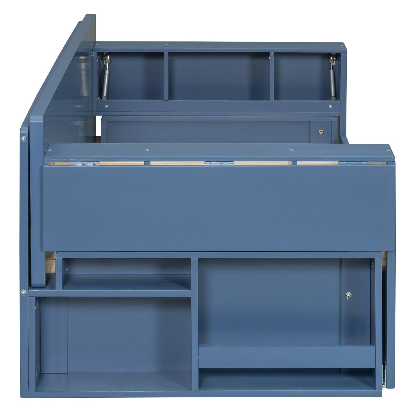 Merax Full Size Daybed with Removable Desk, Storage Drawers & Hydraulic Side Table, Blue