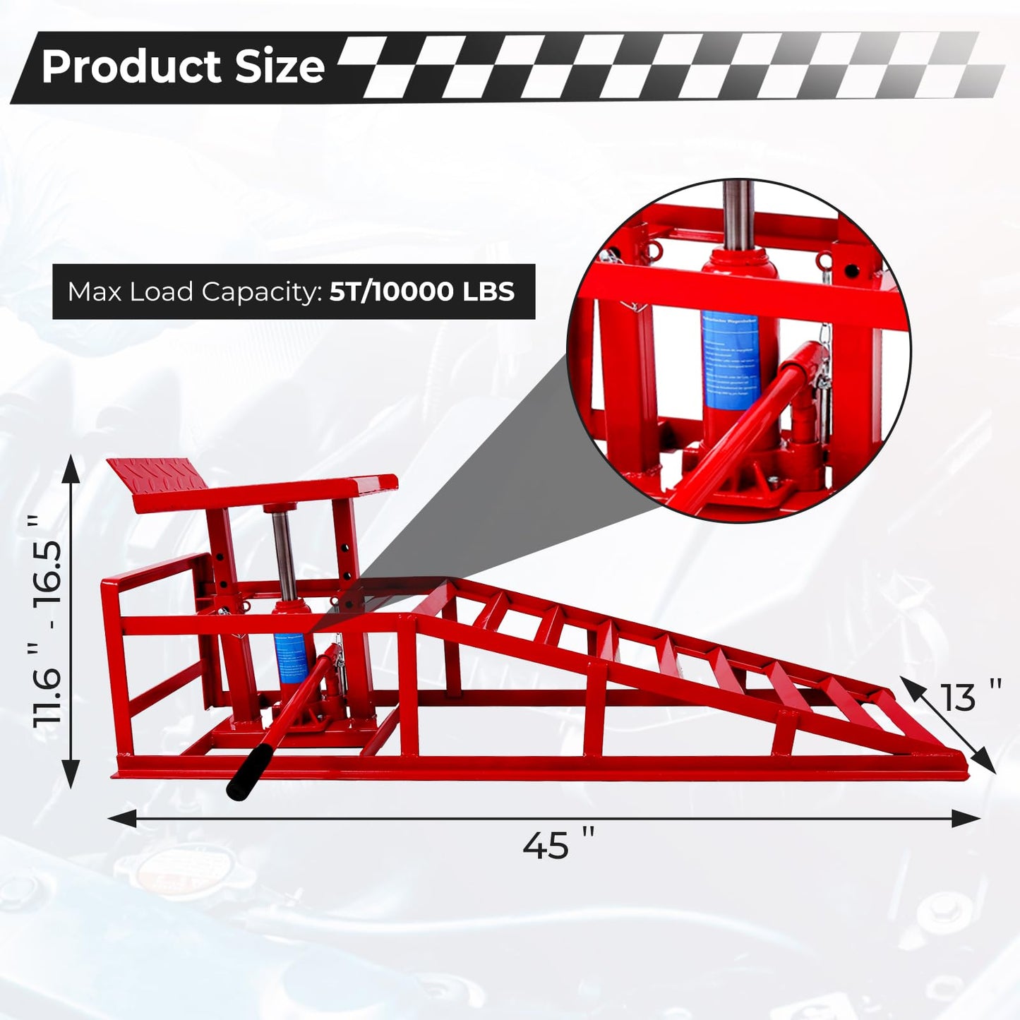 Rovibek 2 Pack Hydraulic Car Ramps, 5t Car Lift Service Ramps, 11000lbs Heavy Duty Steel Car Lift Ramp, Auto Ramps for Changing Oil for Maintenance, Red