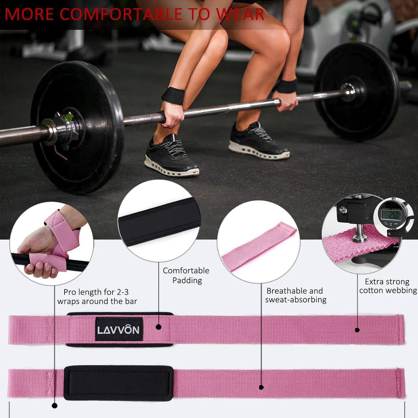 Squat Pad Set - Foam Barbell Pad for Squats Cushion, Lunges & Bar Padding for Hip Thrusts -Standard Olympic Weight Bar Pad,Gym Accessories for Women(Ankle Straps,Wrist Straps for Weightlifting)(Pink)