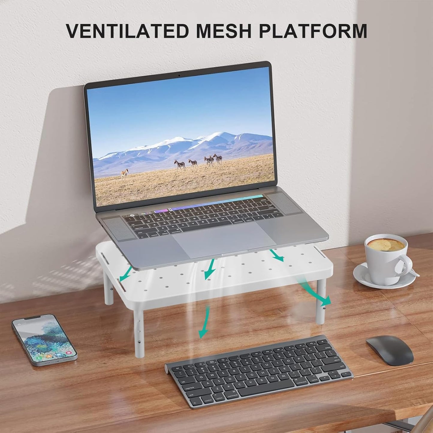 (PTT001-W), 1 Pack, WALI Computer Monitor Stand for Desk, Adjustable Laptop Riser, Desk Monitor Stand Underneath