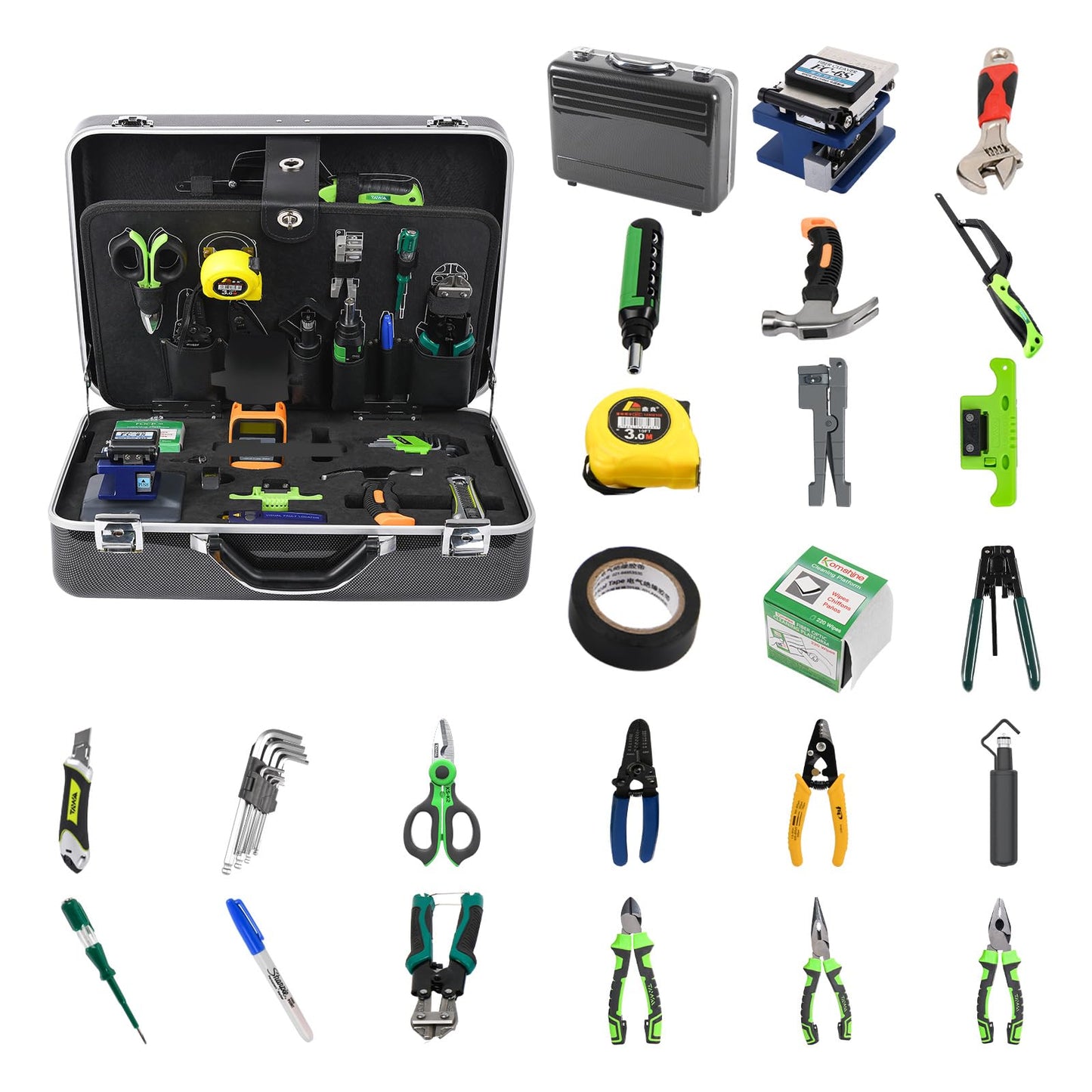 Komshine Optical Fusion Splicer EX39 FTTH Mini Fiber Fusion Splicer Machine Kit 8s Fast Splicing Fast-Heating 18s w/Fiber Cleaver FC-20 + Multi-Functional FTTH TFS-40D Toolkit