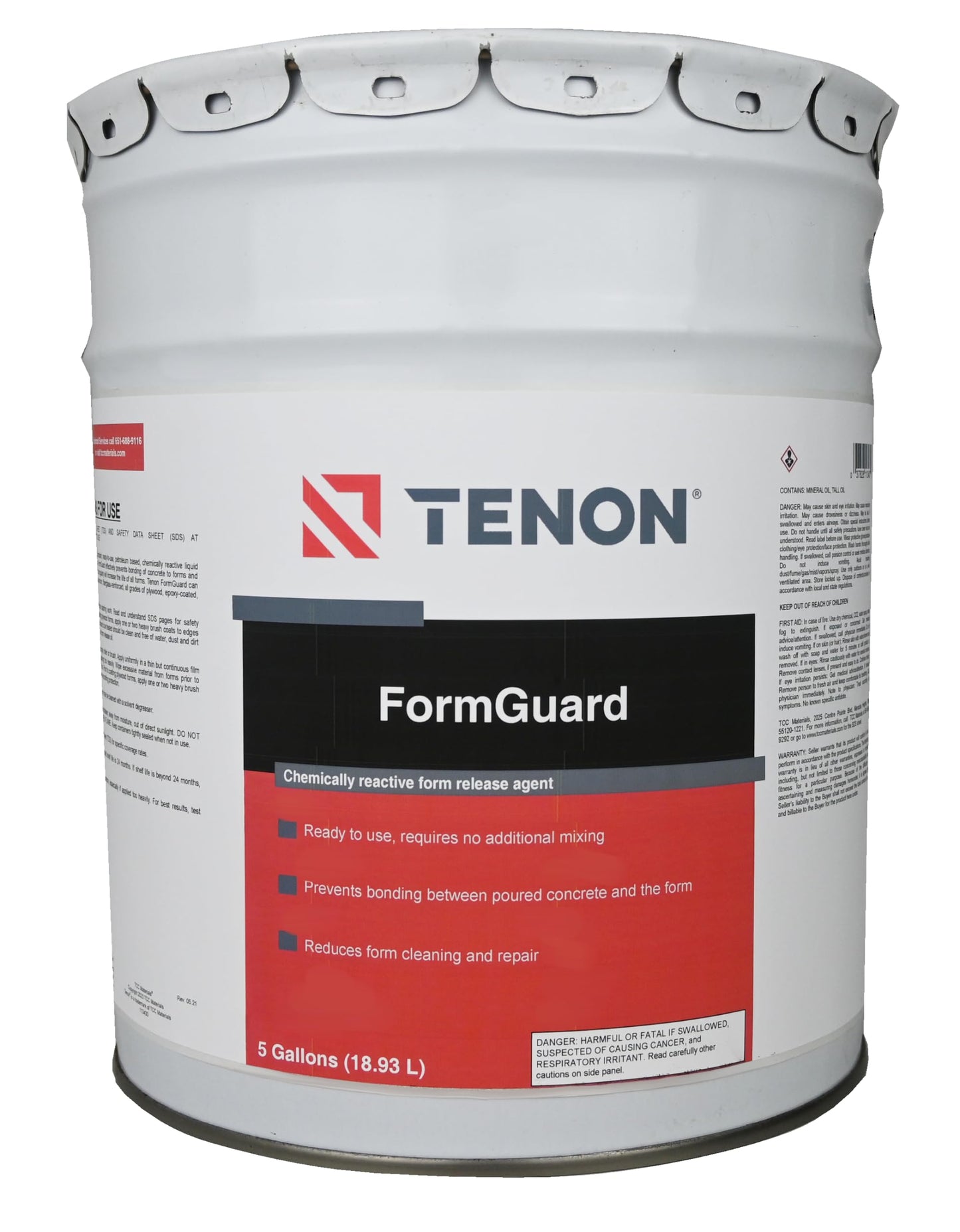 Tenon FormGuard - Concrete Form Release Agent, Commercial Grade Liquid, Release Molds from Cement, Concrete, Silicone, Wood, Steel, Stamps, Tubes, and More (5 Gallon, 1)