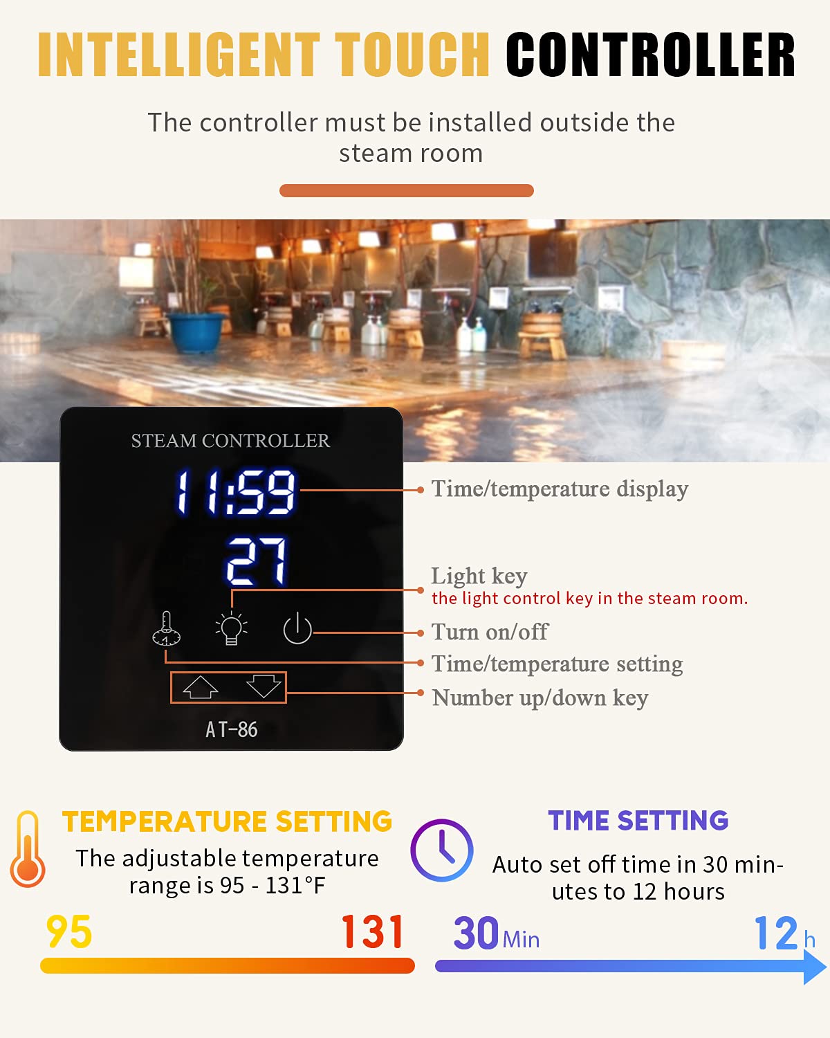 CGOLDENWALL 10.5KW Commercial Self-Draining Steam Generator Shower System Home Steam Bath Spa Generator 30 min to 12 Hours Auto Drain 95-131℉ for Suitable Space Heating 10.5 m³/371 Cubic feet (10.5KW)