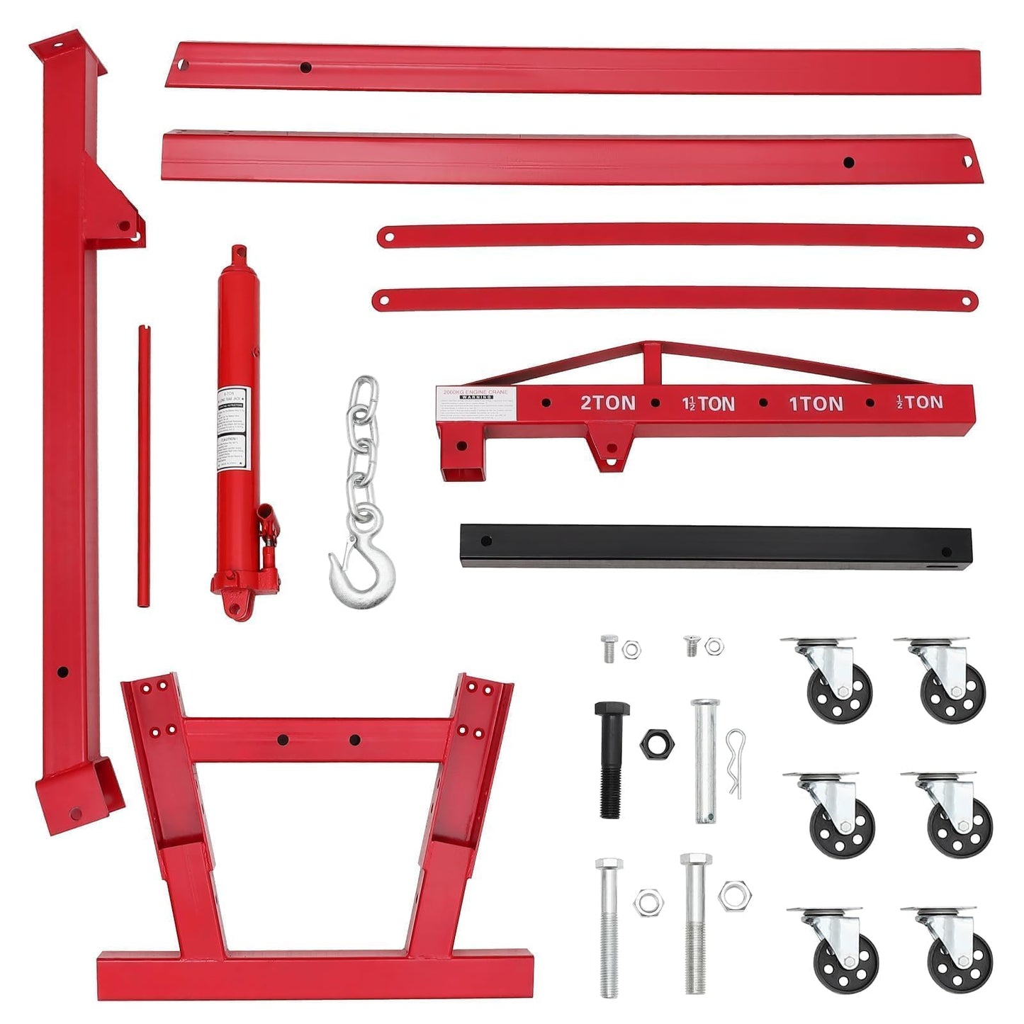 ActiveTrail 2 Ton Folding Hydraulic Engine Hoist, Load Leveler, 4400 LBS Capacity, Heavy Duty Cherry Picker, 6 Swivel Wheels, Hydraulic Pump Adjustable Boom (0.5t-2t) for Garage Workshop Warehouse