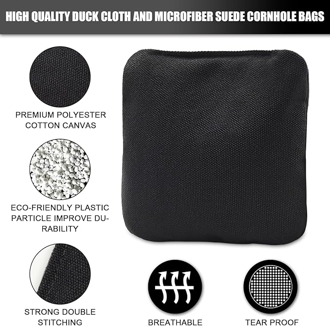 JIMTERRY Professional Cornhole Bags Set of 8 Dual Sided Corn Holes Bags Double Sided Regulation Slick and Stick Corn Hole Bean Bags for Pro Corn Hole Game