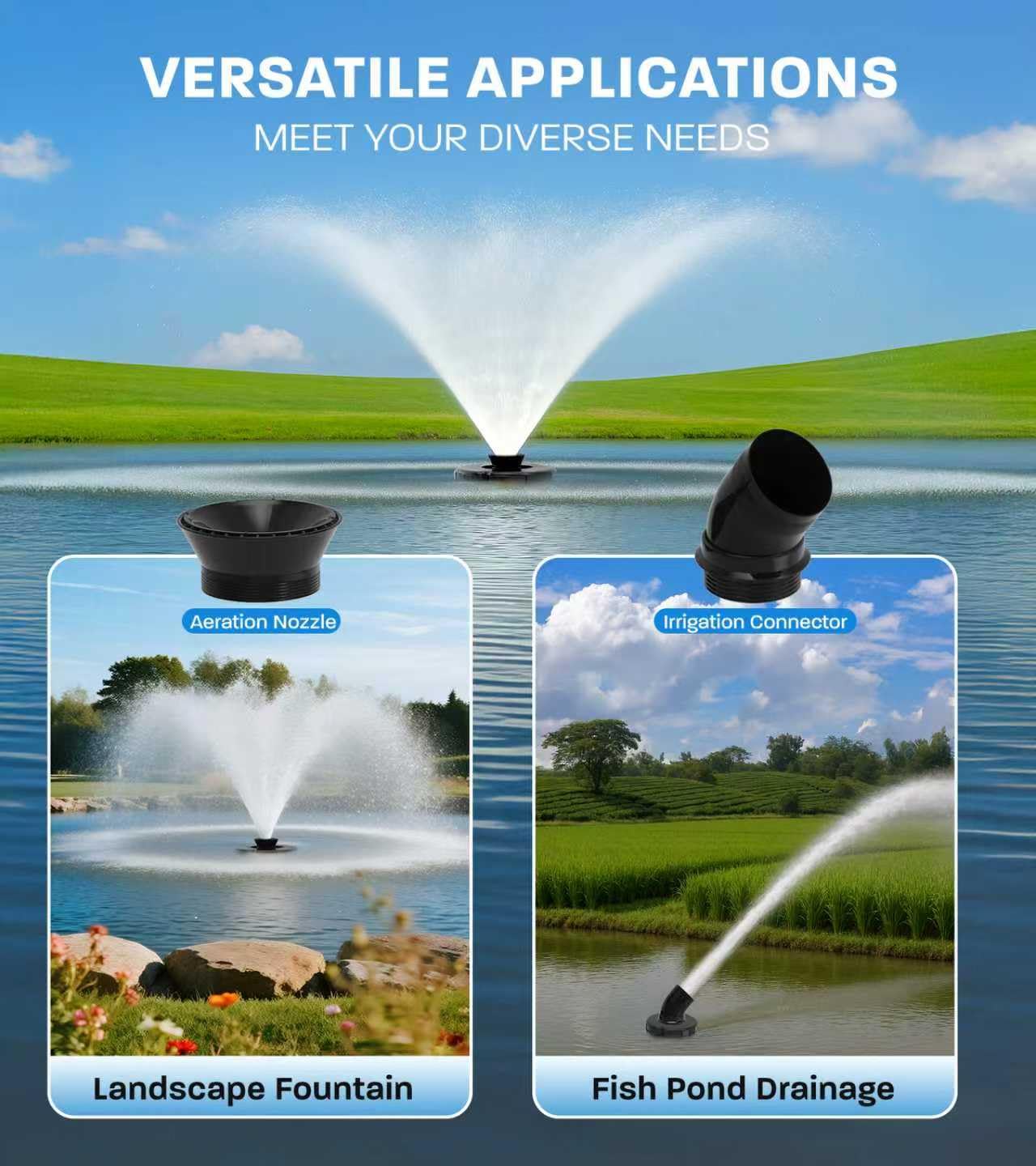 KYZDZQ 15000 GPH Pond Fountain Aerator, 110V,Floating Pond Fountain Pump with Stainless Steel Body, Pond Aerator Pump for Small & Large Ponds and Lakes (Black)