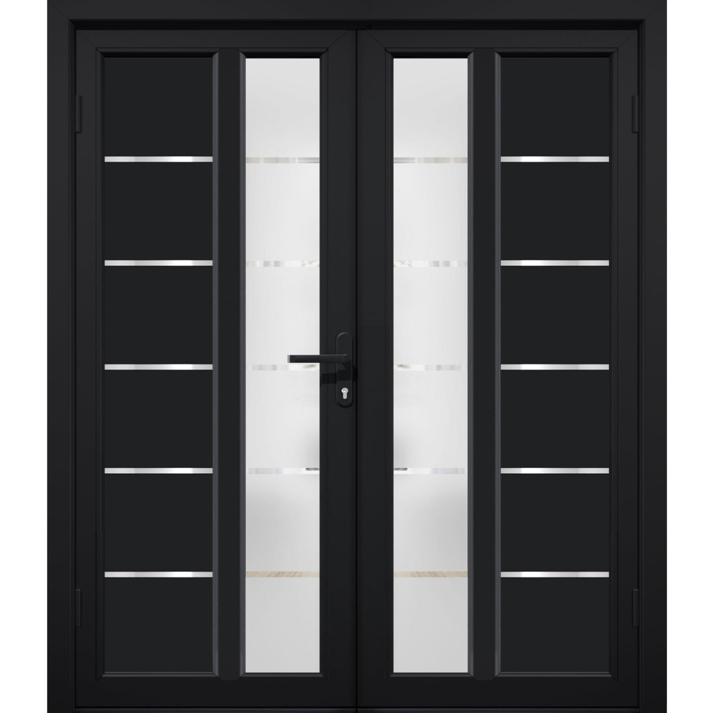 VDOMDOORS Front Exterior Prehung Metal-Plastic Double Doors/MANUX 8088 Matte Black/Residential Doors Entrance Patio Garage 72 x 80