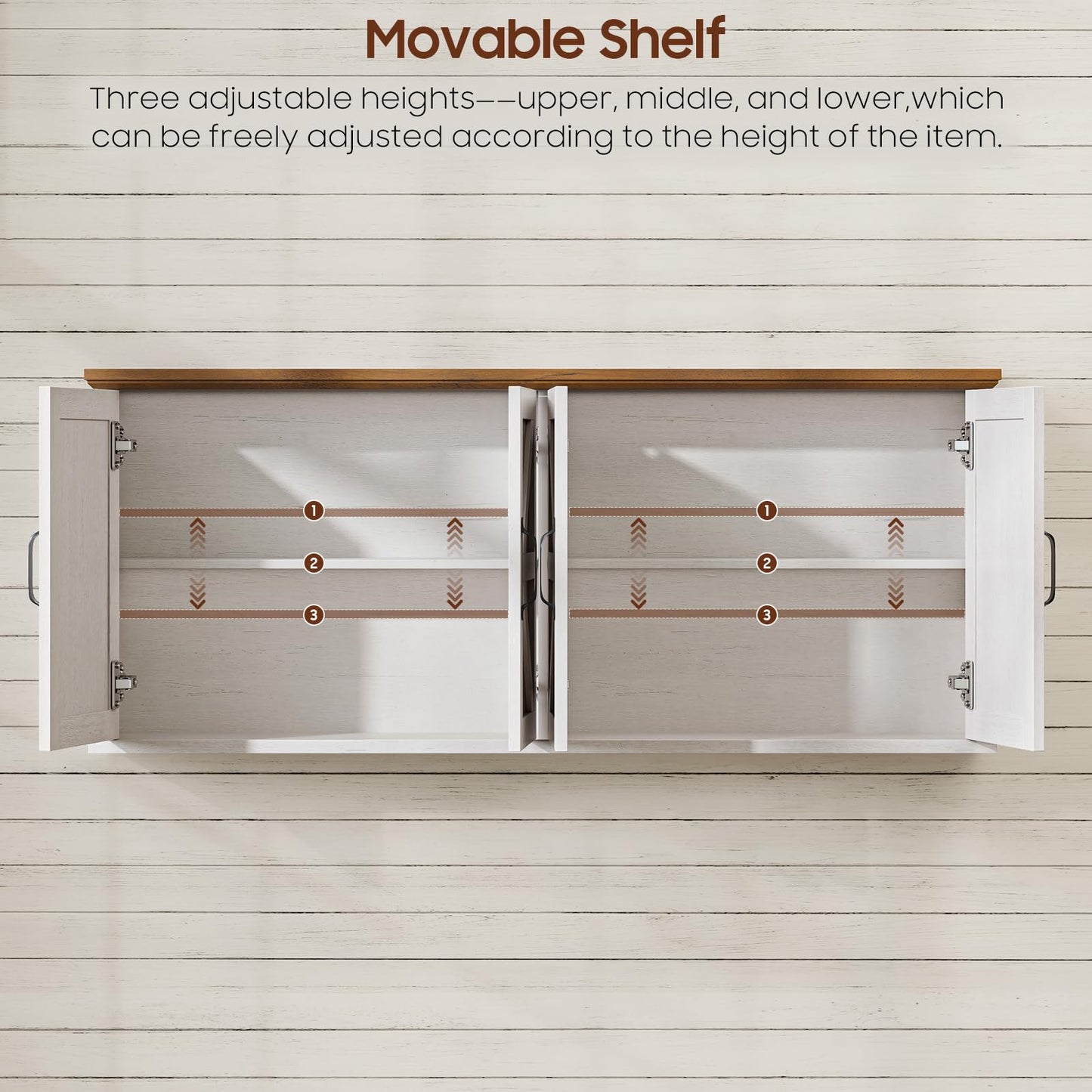 Halitaa 47" Laundry Room Cabinets and Storage with 4 Doors and Utility Adjustable Shelf, Large Wall Mounted Storage Cabinet, Upper Kitchen Cabinet for Laundry, Bathroom, and Kitchen, White and Brown