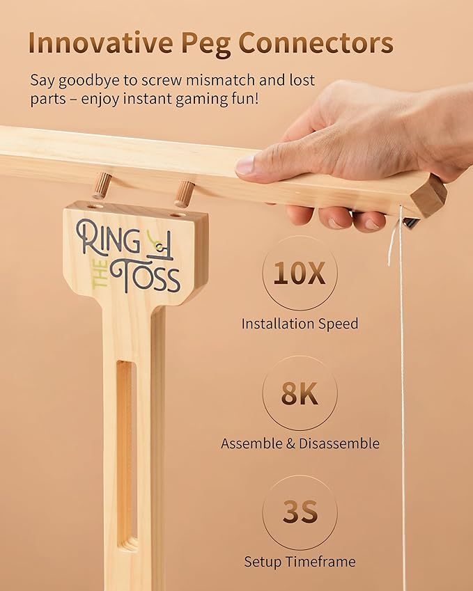Ring Toss Game for Adults, 3-Second Instant Assembly Hook and Ring Game with Sturdy Structure, XL Size(15.8’’ X 15’’) Indoor Outdoor Holiday Party Games, Fun Family Games for Backyard, Camping, Beach