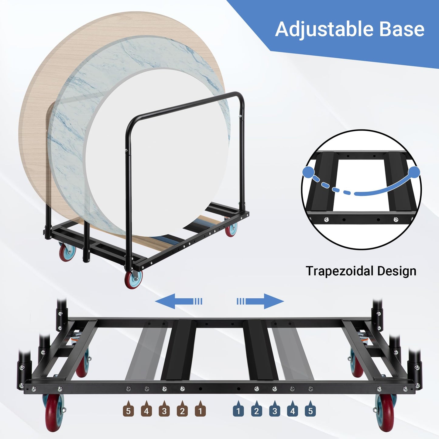 Eastrexon Updated Folding Table Cart, 5" Swivel Wheels Heavy Duty Table Dolly, Drywall Dolly Cart w/ 2000 LBS & 10 Table Capacity for Party Events, Factory, Hotel, Warehouse