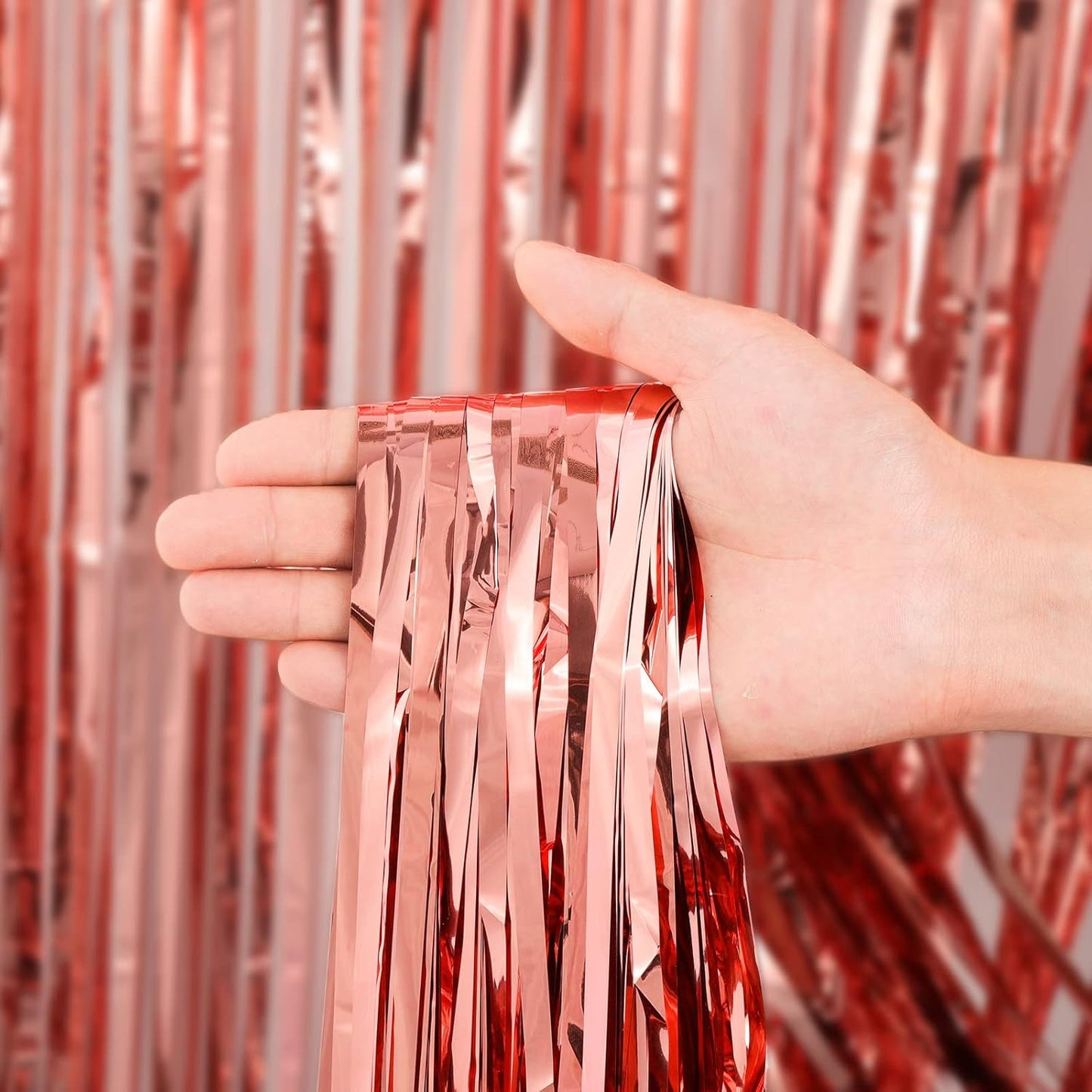 Voircoloria Rose Gold Foil Fringe Backdrop Curtains - 3 Pack Tinsel Streamers for Parties & Events