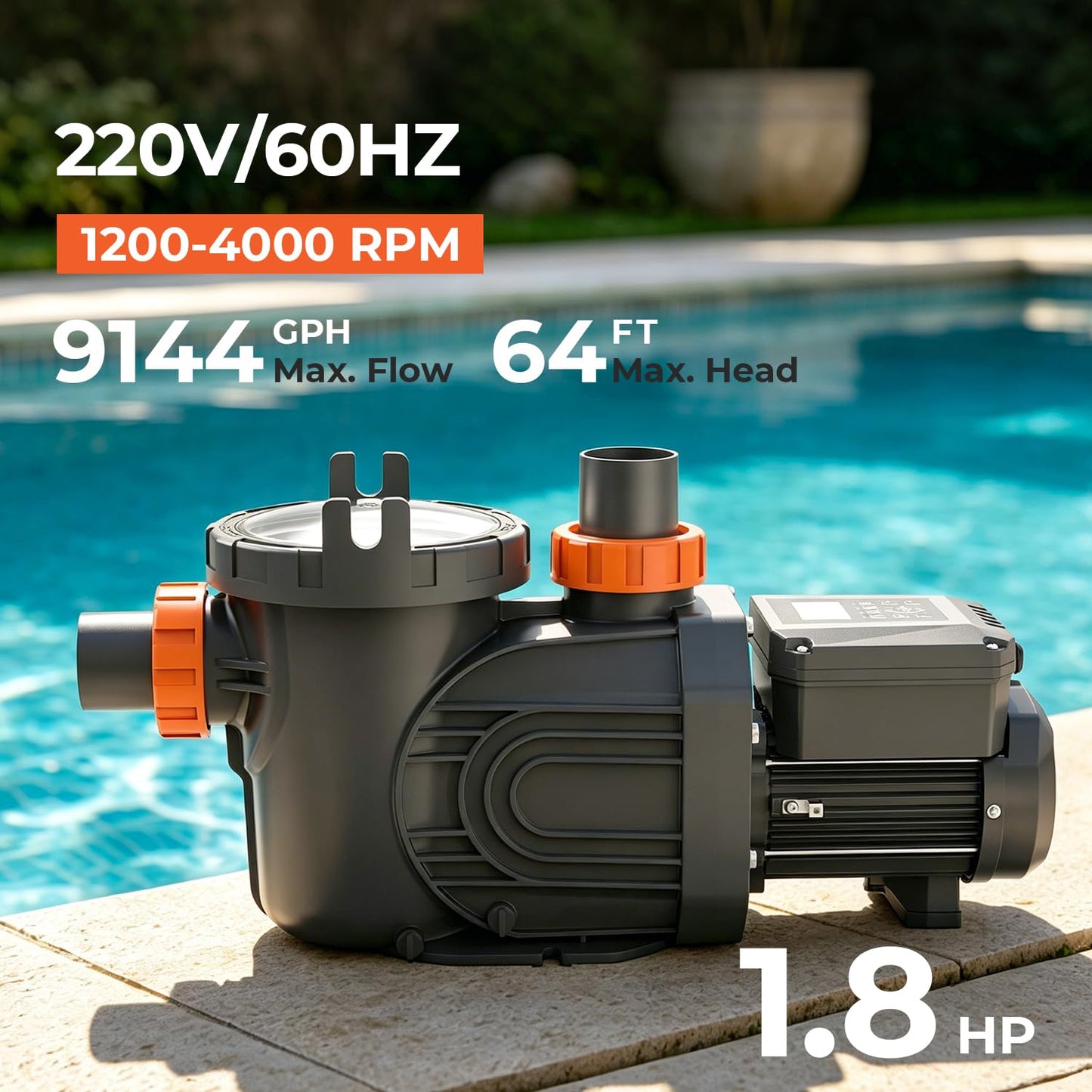 Varpoolfaye 1.8HP Variable Speed Pool Pump for Inground & Above-Ground Pools, Permanent Magnet Motor, 220V-240V, High-Flow 9114 GPH, Energy Efficient & Quiet Self-Priming Pool Pump with Filter Basket
