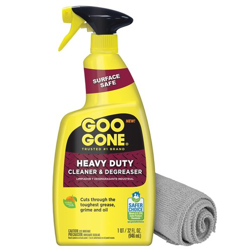 Goo Gone Heavy Duty Cleaner & Degreaser Spray With Microfiber Cleaning Towel – Cuts Through Tough Grease, Oil & Grime - 32 Oz (1 Pack + Towel)