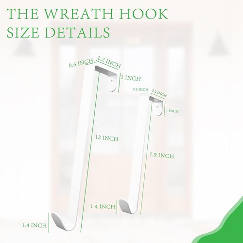 4 Pack Wreath Hangers - Heavy Duty Over The Door Hooks for Towels, Coats & Bags | No Drill, 8"-12" Size
