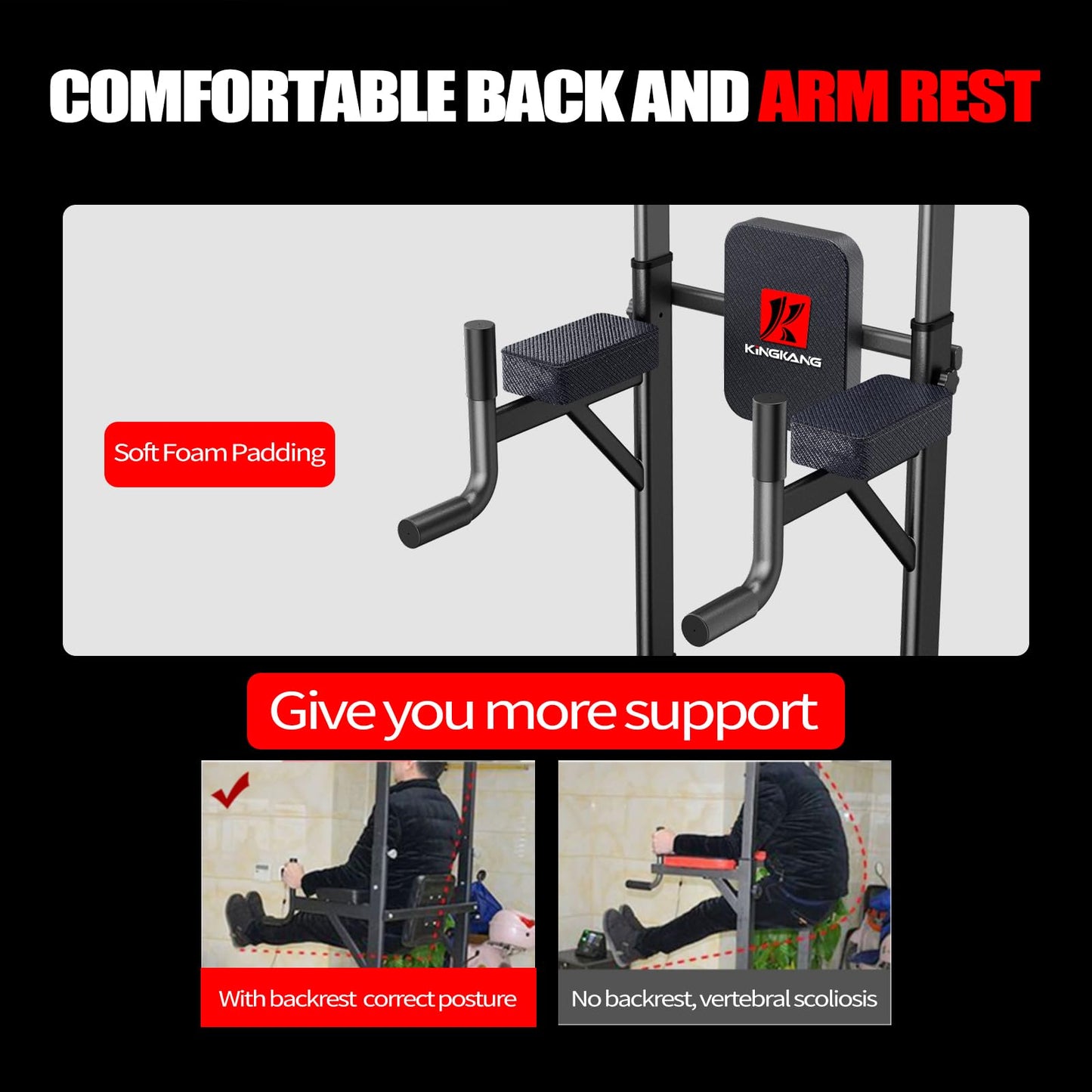 K KiNGKANG Adjustable Power Tower for Home Gym - Multifunctional Pull-Up & Dip Station for Strength Training