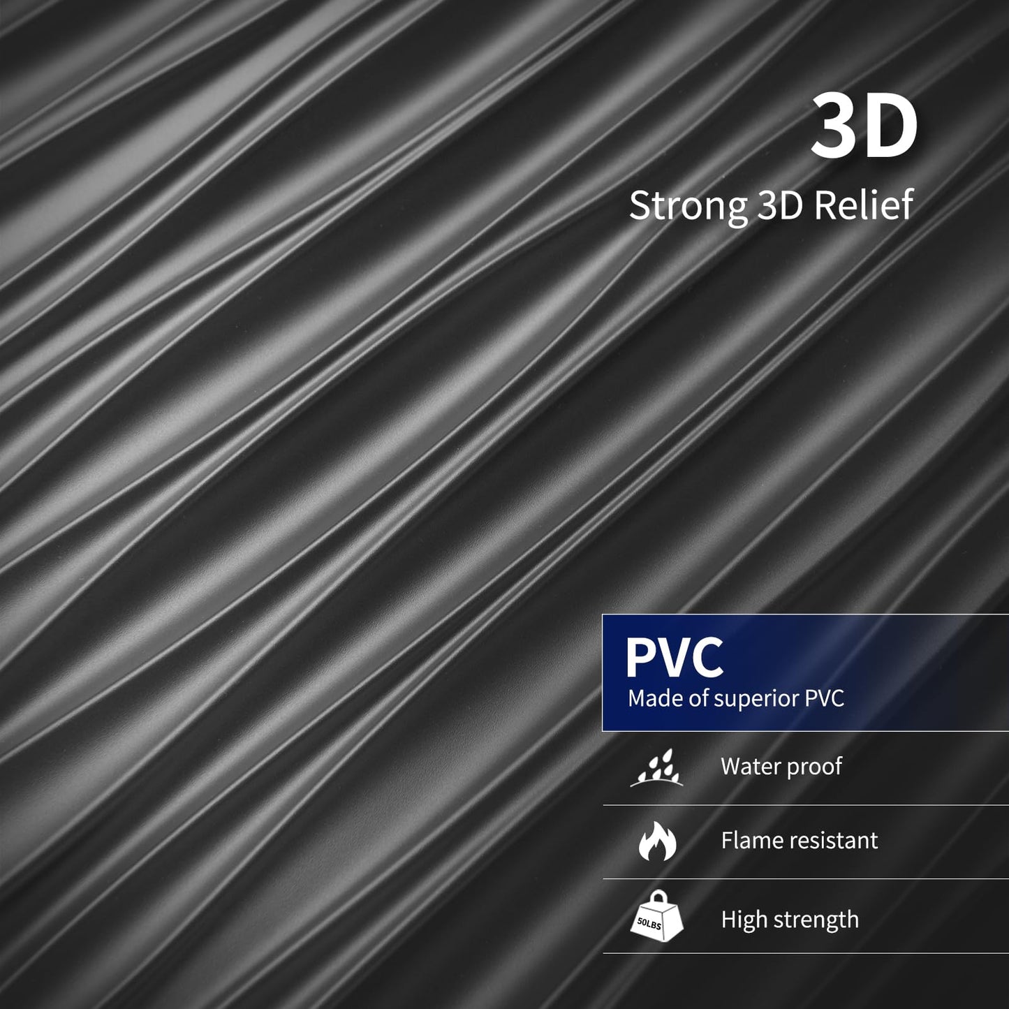 Art3dwallpanels Ceiling Tiles 24 x 24 for Interior Wall Décor, 12 Pack Drop Ceiling Tile 3D Wall Panel Fire Rated Waterproof Premium PVC, No Sag and Breakage Wall Panels Cover 48.Sq.Ft. Black