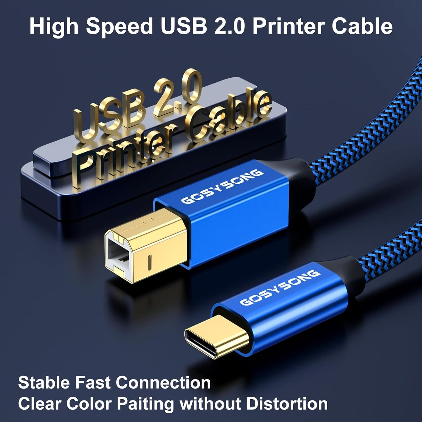 15ft USB C to B Printer Cable - High Speed Compatible with Printer, Scanner, Fax, Midi Keyboard, Audio Recording