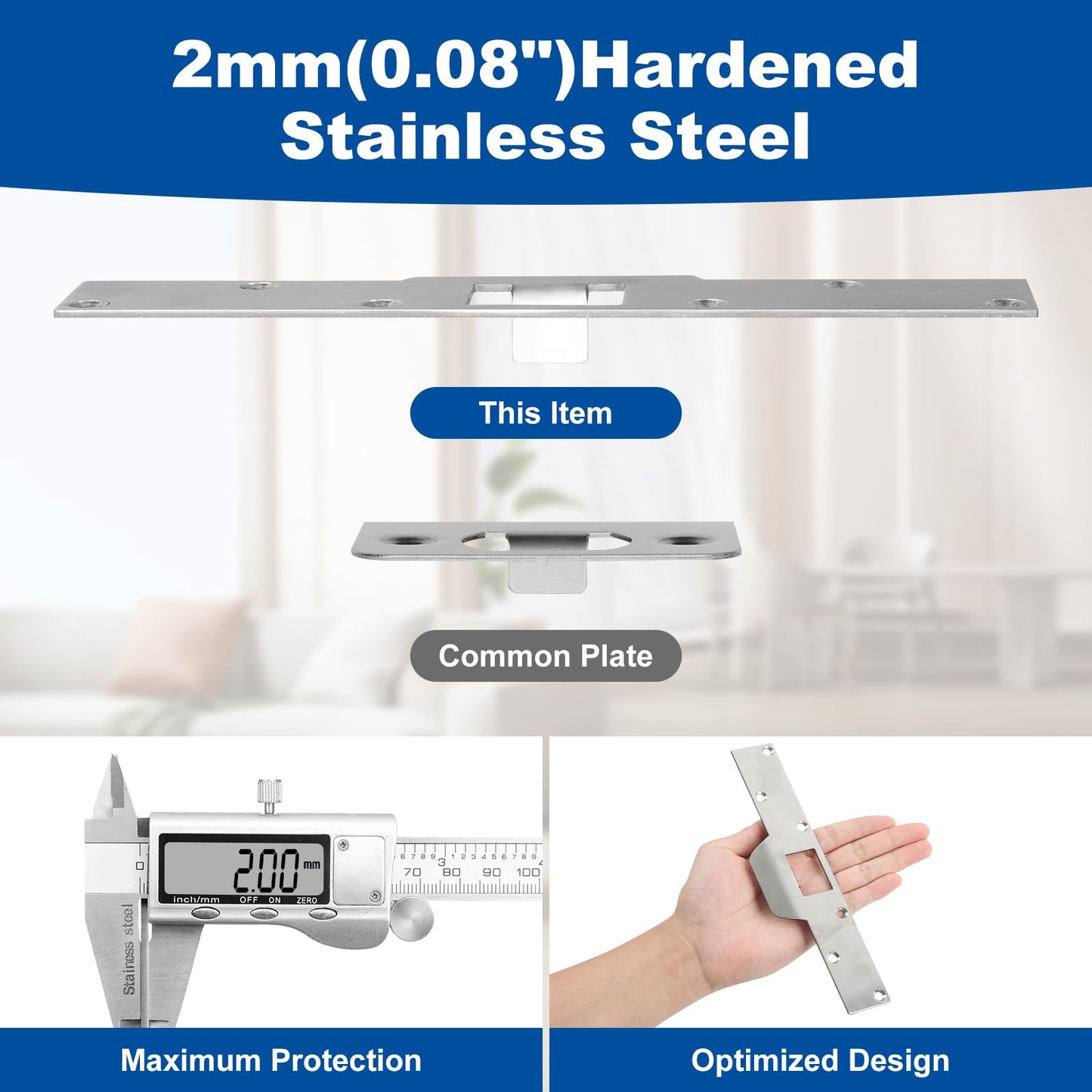 U 9585 Stainless Steel Lock and Door Reinforcement Plate fits 1-3/8" Thick Doors and Includes the U 9476 Security Latch Strike (1-1/4"x 7-7/8")