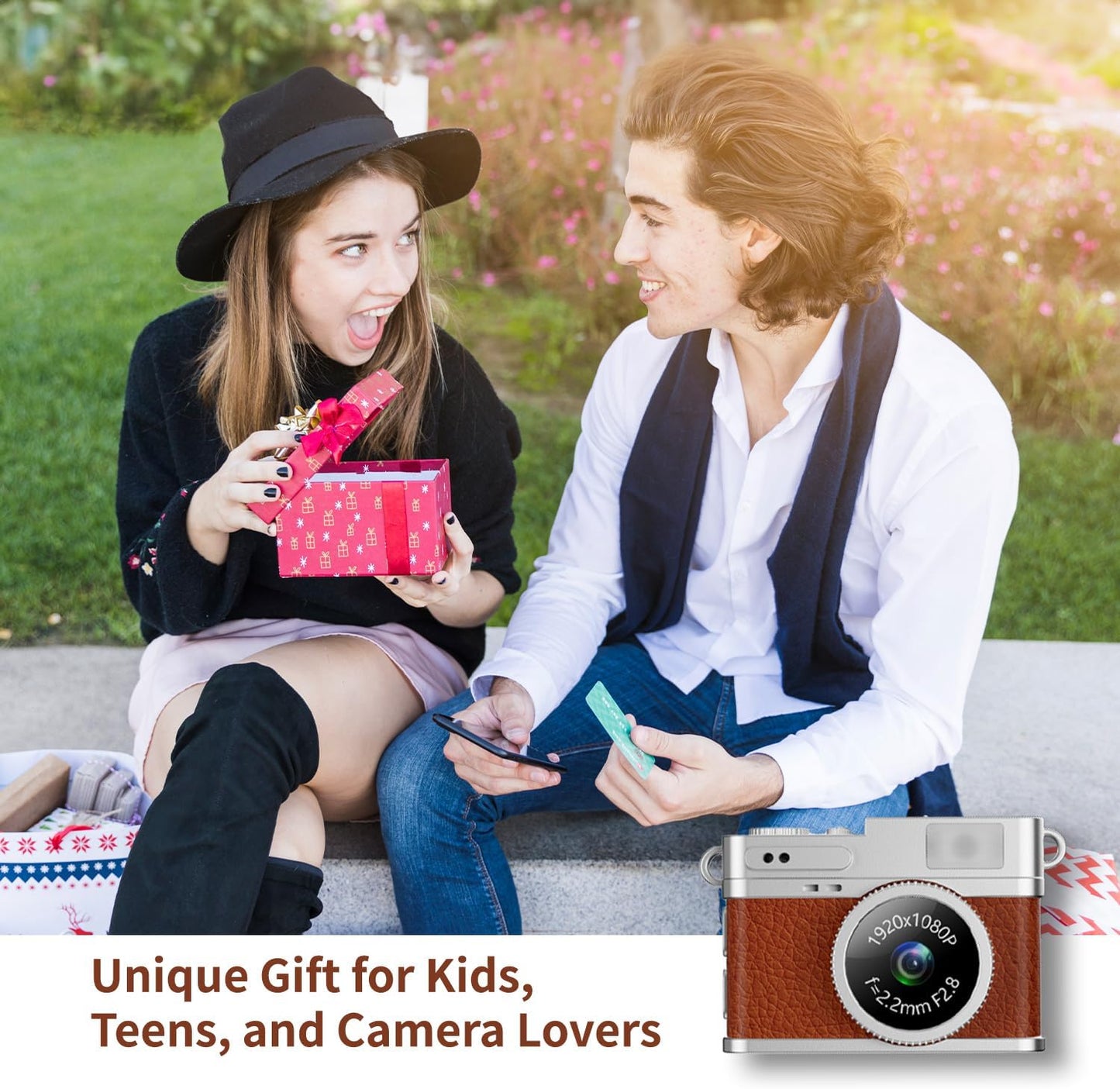 LKT 1080P 32GB Mini Keychain Camera with Card & OTG Adapter, Portable Pocket Digital Camera with Retro Filters