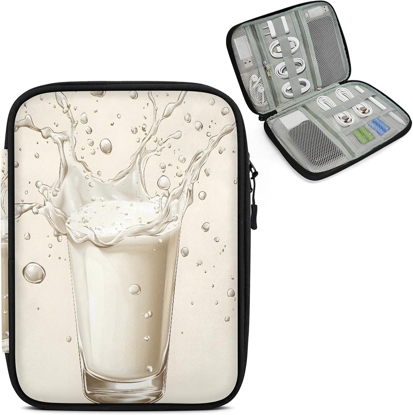 Milk Drinks Cord Organizer Travel Pouch Tech Electronic Accessories Case Funny Cable Storage Bag for Charger, SD Card