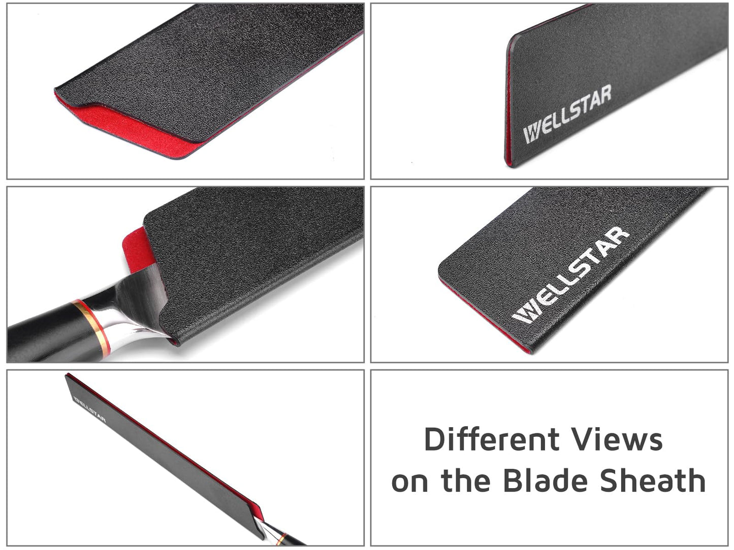 WELLSTAR Knife Edge Guards Set, 2 Piece 12 Inch Universal Blade Covers, BPA Free ABS Protective Long Blade Sheaths, Non-Scratch Felt Lining Kitchen Knives Covers (Knives not included)
