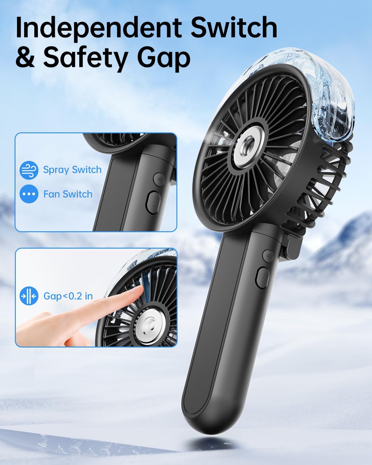 Sweetfull Portable Misting Fan - 180° Foldable Handheld Fan with Mist Spray, USB Rechargeable, 3 Speeds