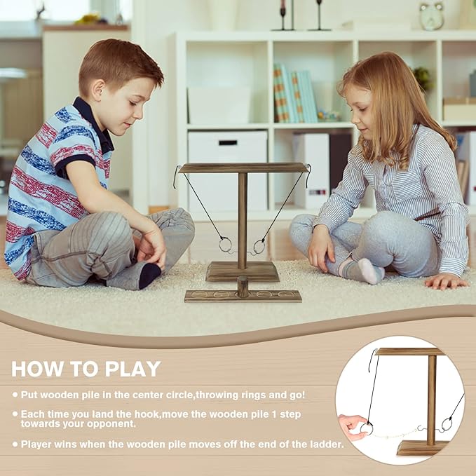 Ring Toss Games for Adults, Fun Hook and Ring Game, Home, Bar and Party Handmade Wooden Interactive Game