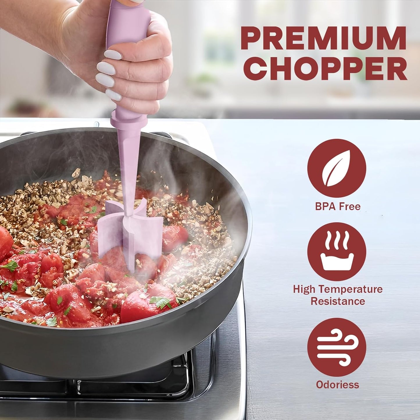 Skiennix Meat Chopper Set - Premium Heat Resistant Hamburger Grinder | 2 Pcs Pink Smasher Tool