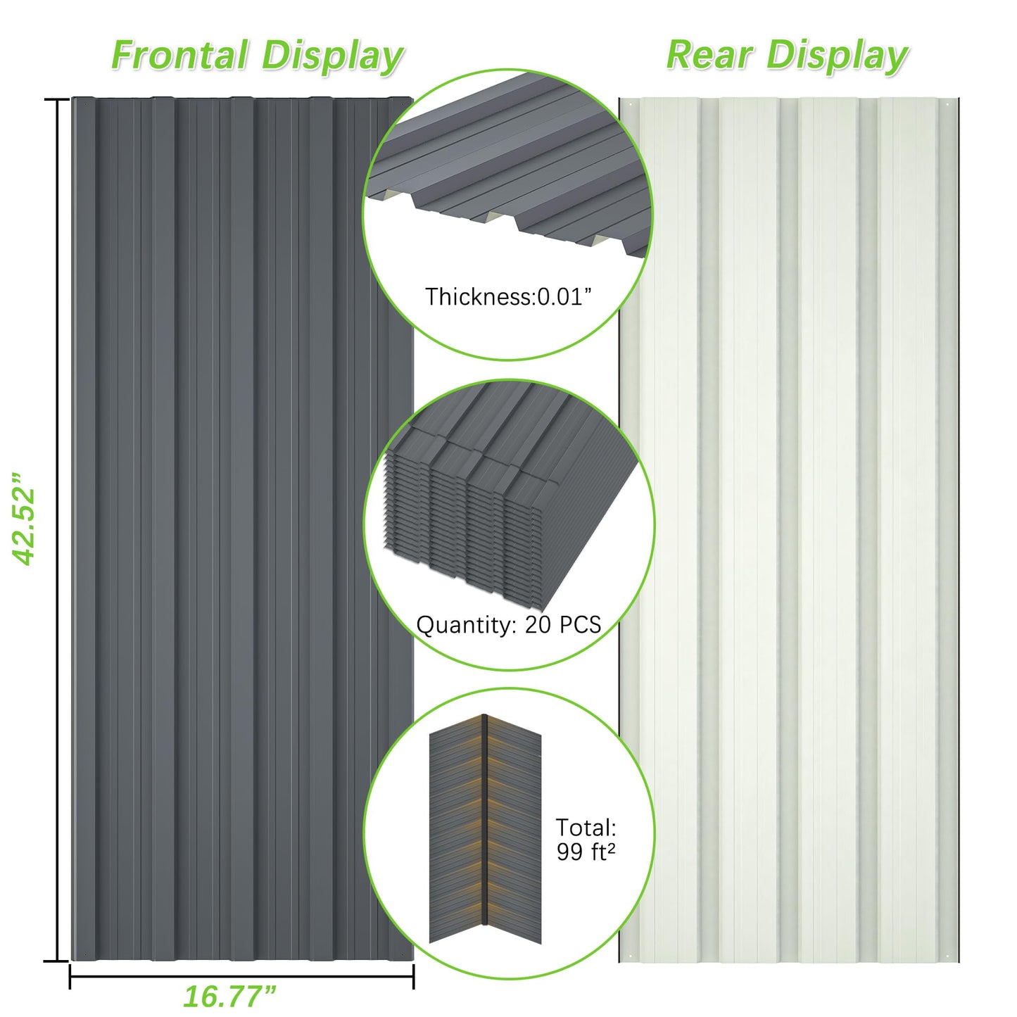 Jaxilyn Metal Roof Panels 20 pcs 99 ft² Gray Galvanized Steel Panels Metal Corrugated Tin Roofing Panels Gazebo Top Cover Heavy Duty Gray Roof Suitable for Garages,Sheds, Stables and Mobile Homes