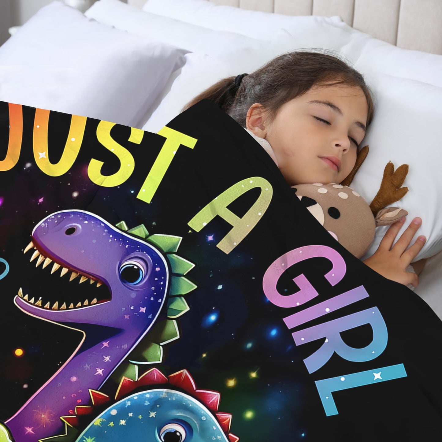 Just A Girl Who Loves Dinosaurs Blanket, Kids Dinosaur Blanket for Girls Boys Toddler, Cute Dinosaur Gifts for Adults and Kids, Funny Dinosaur Lovers Ideas, Colorful,80"X60"