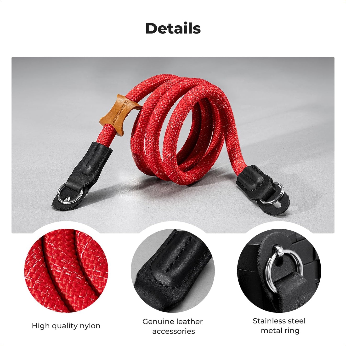 Strap,100cm K&F CONCEPT Camera Neck Nylon Rope Camera Shoulder Strap with O-ring for DSLR Camera-Red