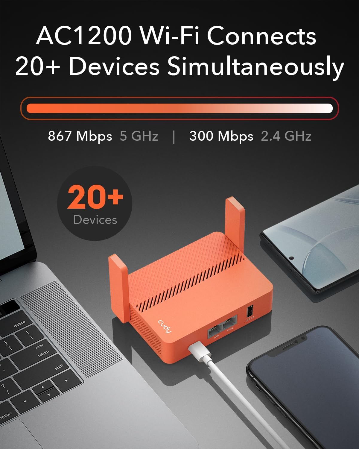 Cudy AC1200 USB,TR1200 Pocket-Sized Wi-Fi Travel Router, Extender/Repeater for Hotel&Public Network, WISP, VPN Client