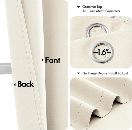 MIULEE Blackout Curtains - Thermal Insulated Room Darkening Drapes | 63-Inch, Birch Color, 2 Panels