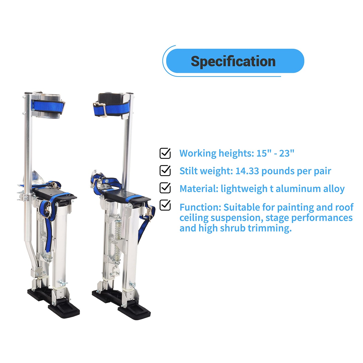 GESEXI Drywall Stilts 15”-23” Adjustable Lightweight Aluminum Tool Stilt with Knee Pads Protection for Painting Painter Taping,Silver