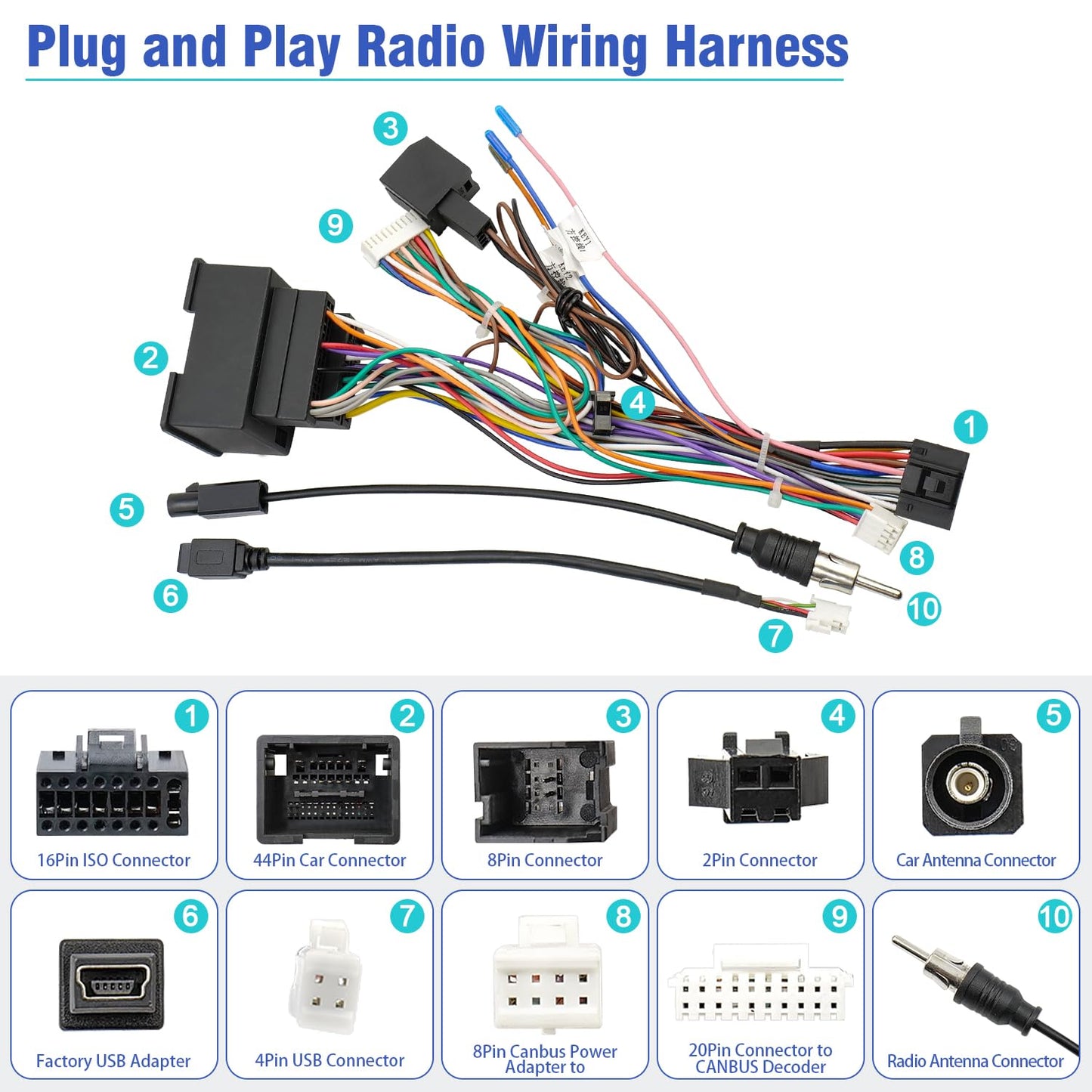 44Pin Orlando,16Pin Radio Wiring Harness Kit Replacement for Chevrolet Malibu Trax Cruze Aveo ISO Android Stereo