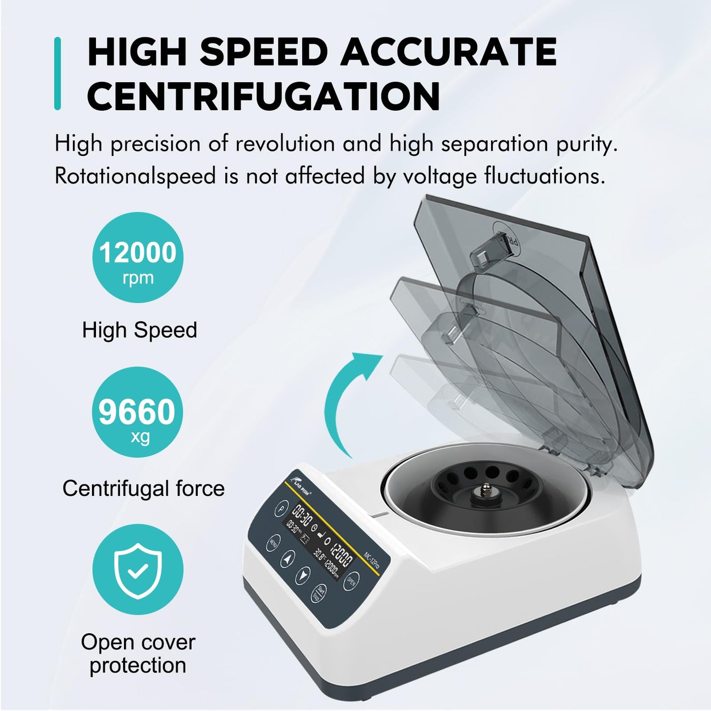 LAB FISH High Speed Centrifuge LCD 1000-12000 RPM,Max 9660 xg RCF Microcentrifuge 0.2ml/0.5ml/1ml/1.5ml/2ml Tubes for Lab