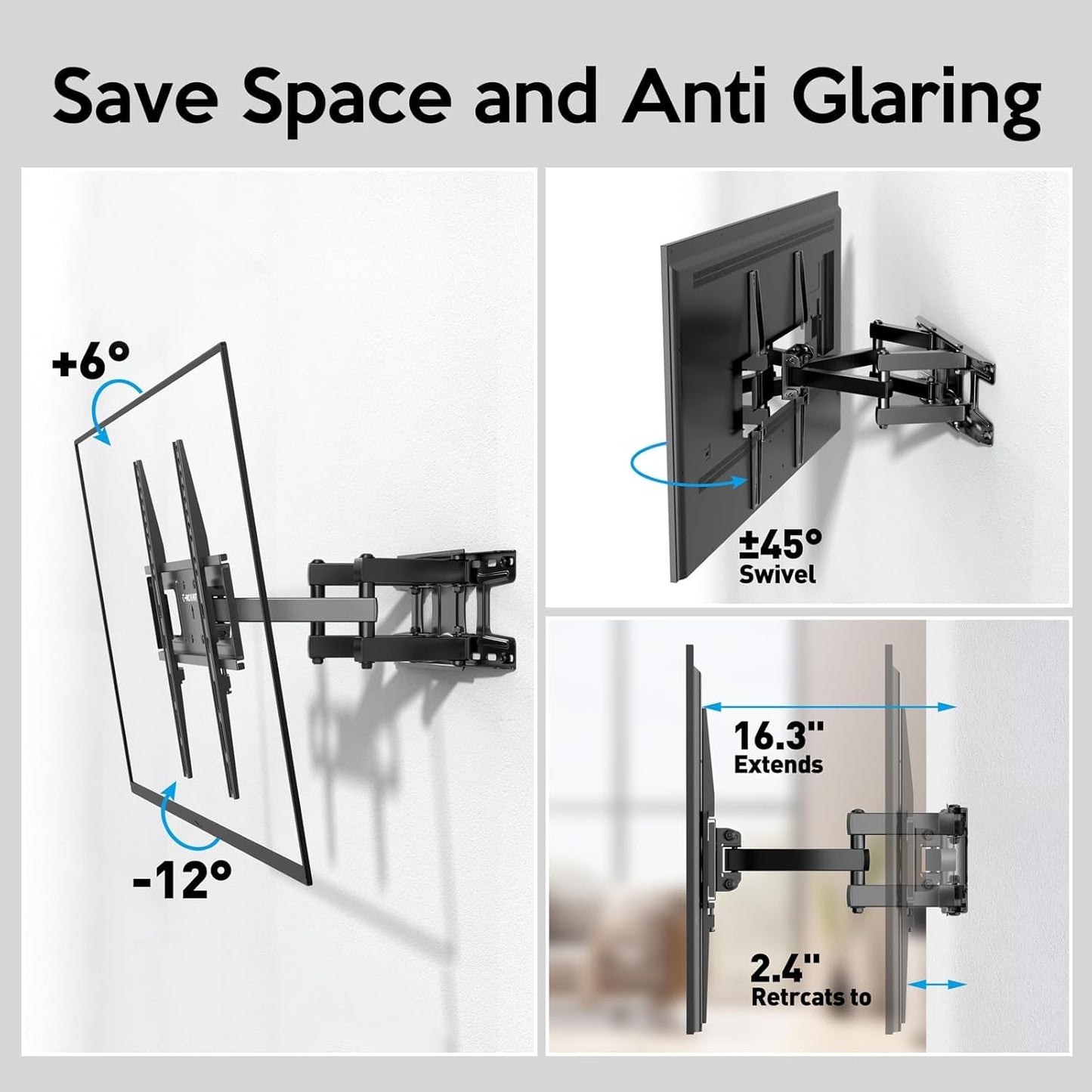 C-MOUNTS 26 65 Inch 400X400 110lbs,Fits 16" Full Motion TV Wall Mount Bracket with Articulating Dual Arm Swivel